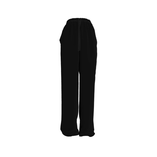 Draw String Pajama Pants in Pure Black Pima Cotton Poplin