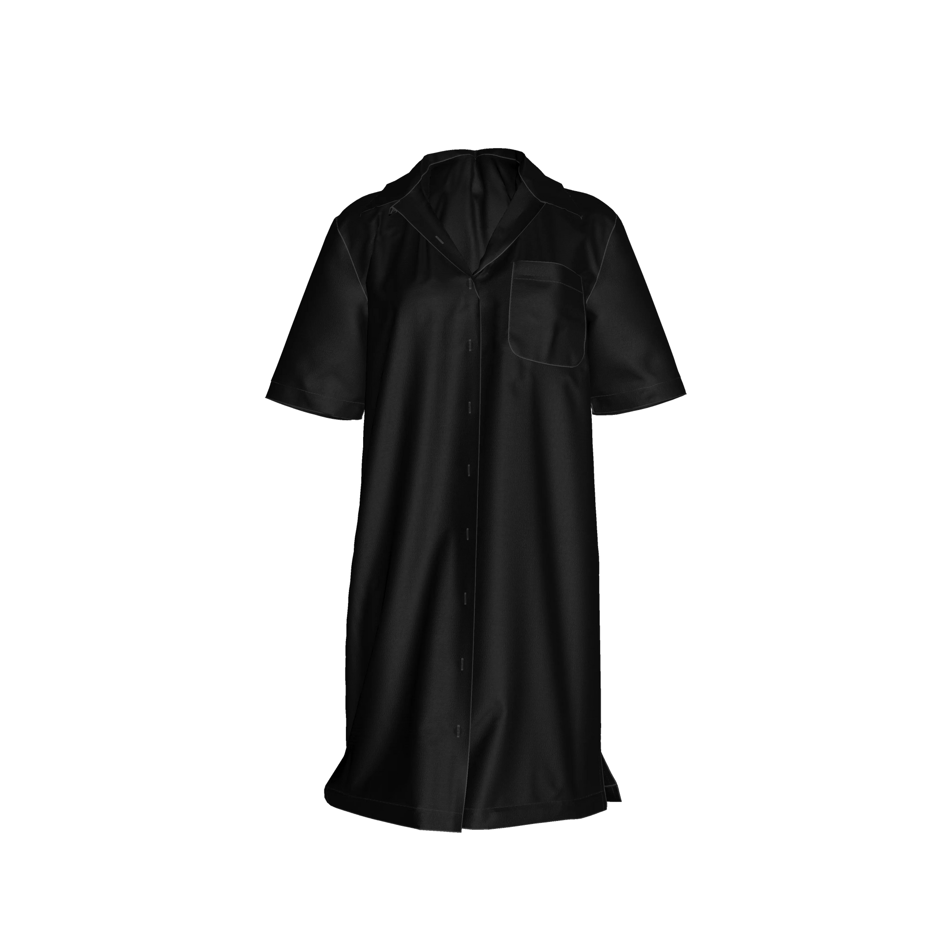 Camp Collar Dress in Pure Black Ecovero Viscose Crepe