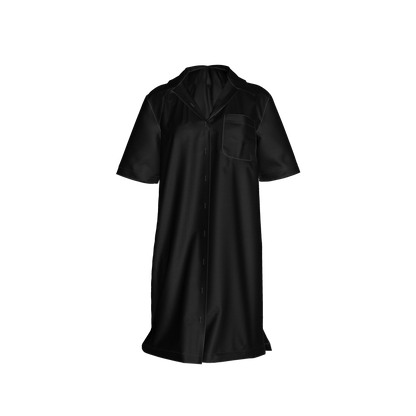 Camp Collar Dress in Pure Black Ecovero Viscose Crepe