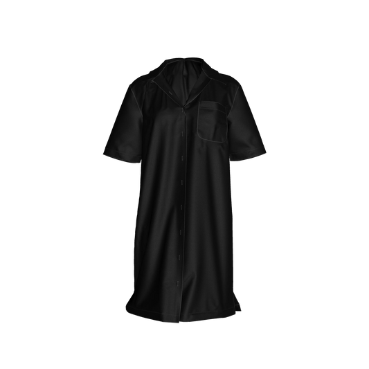 Camp Collar Dress in Pure Black Ecovero Viscose Crepe