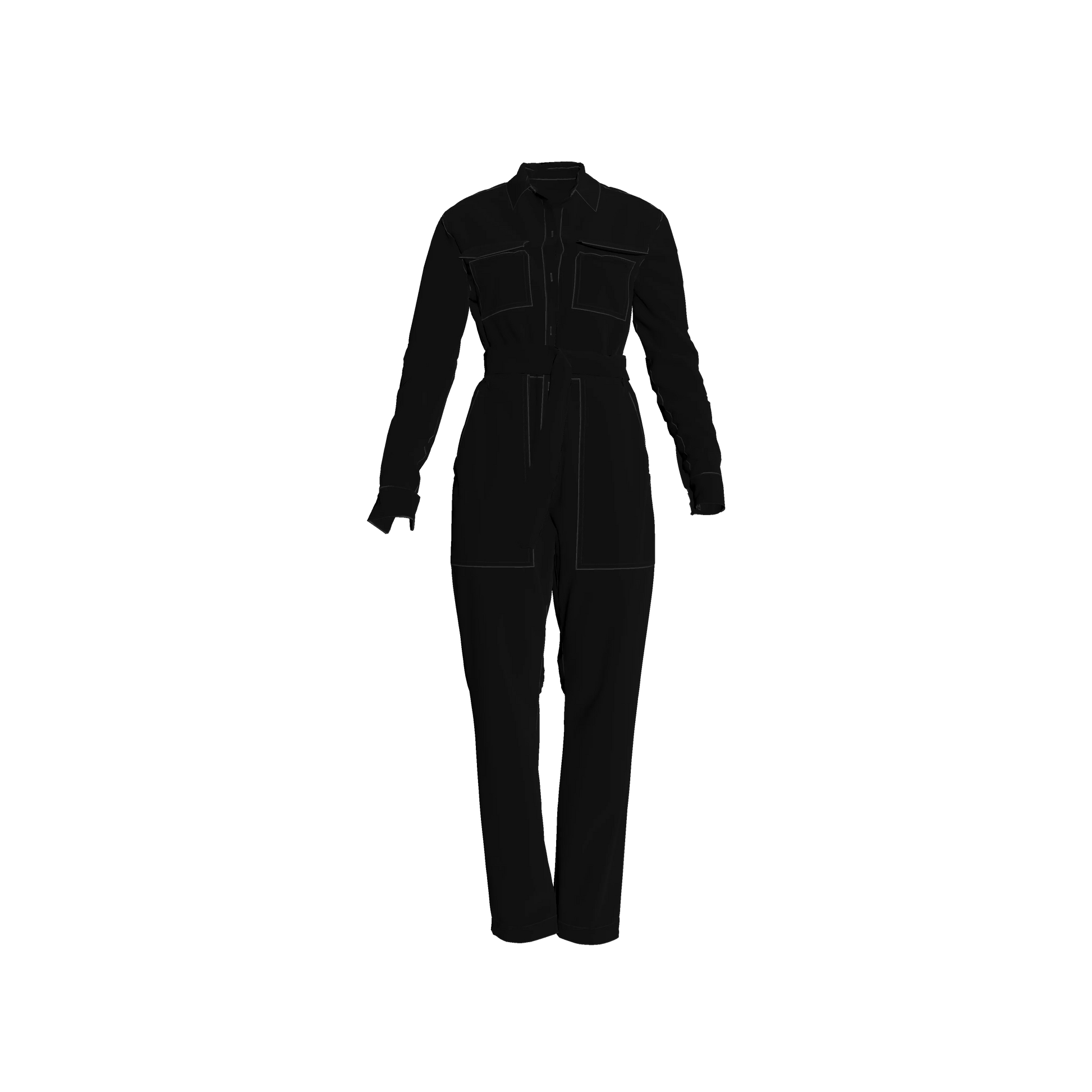 Lightweight Button Front Jumpsuit in Pure Black in Pima Cotton Poplin