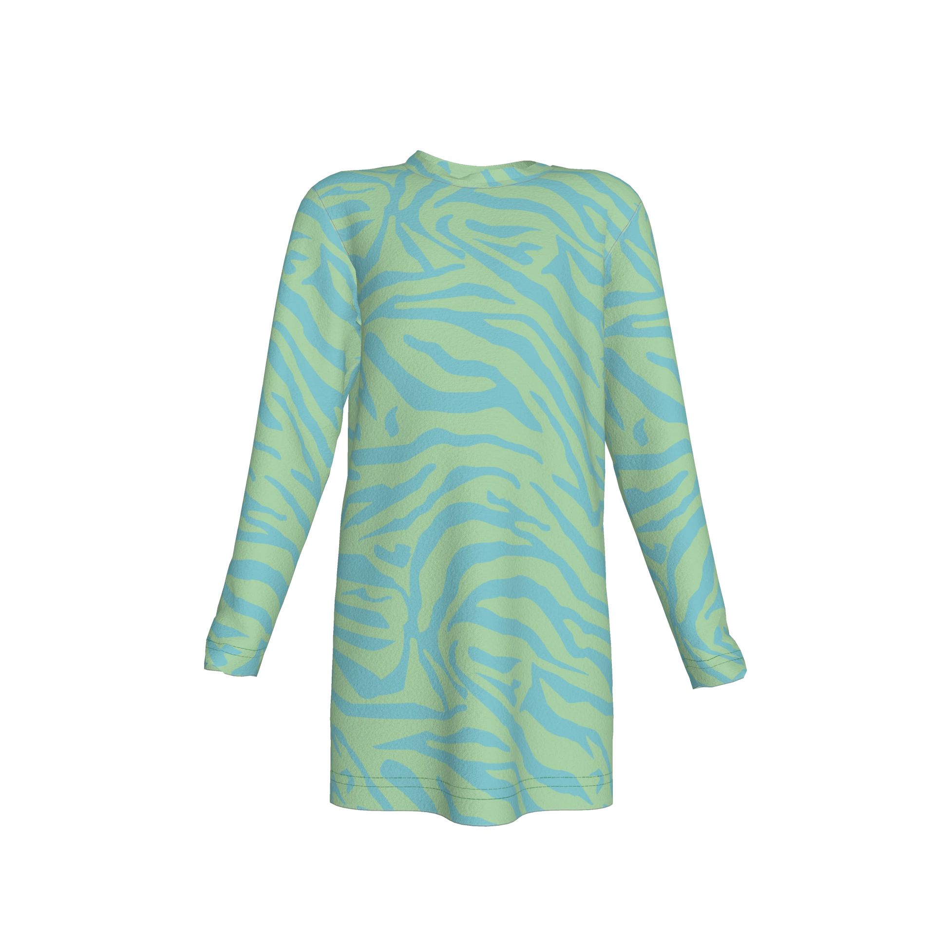 Long Sleeve T-Shirt Dress in Aqua Zebra Stripe