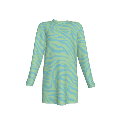 Long Sleeve T-Shirt Dress in Aqua Zebra Stripe
