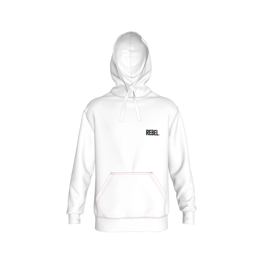 White Hoodie - Small Rebel front. Be a Rebel back