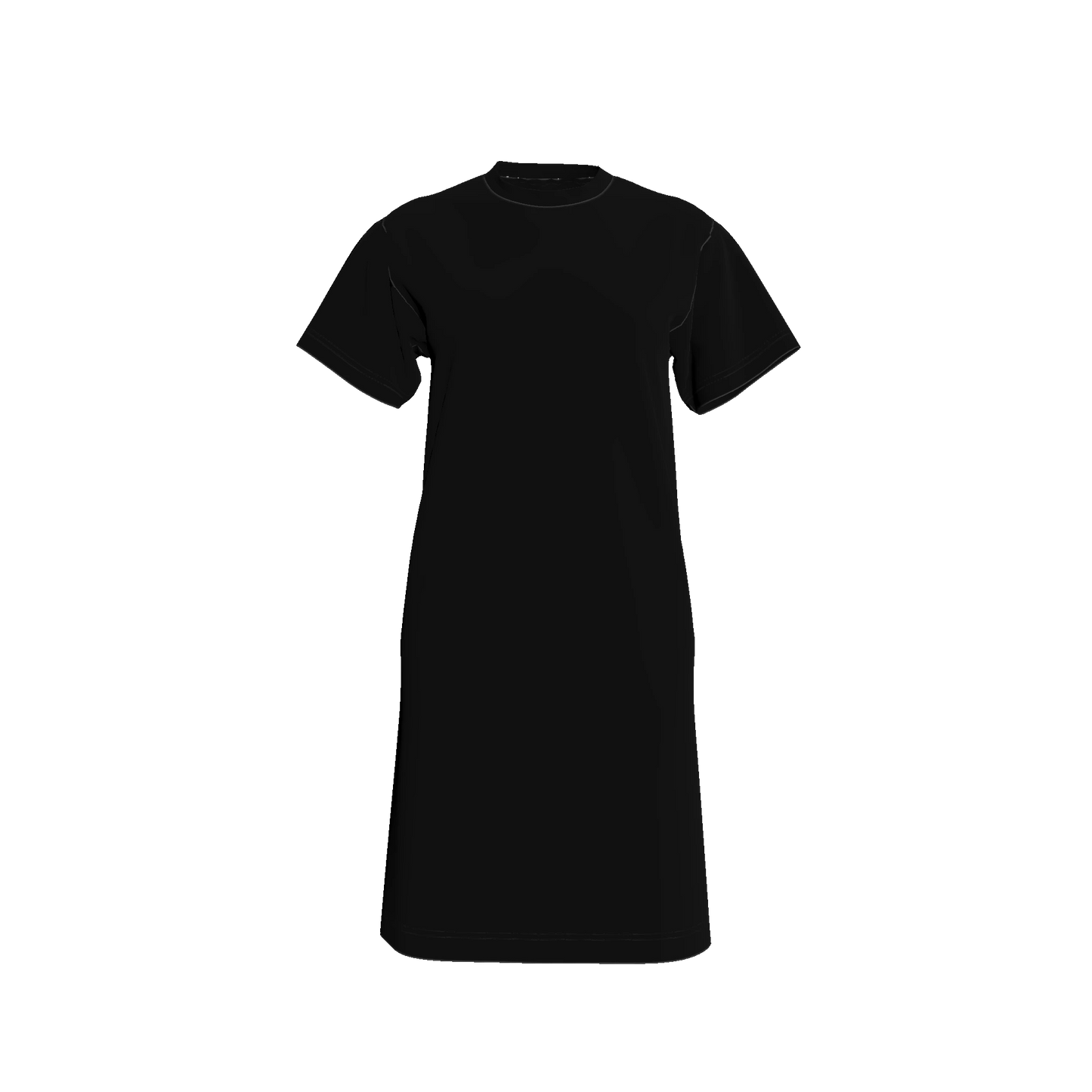 Knee Length T-Shirt Dress in Pure Black Cotton-Spandex Jersey