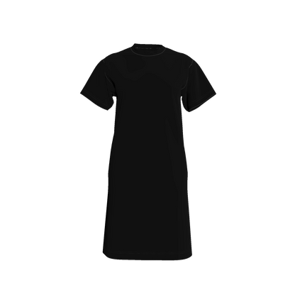 Knee Length T-Shirt Dress in Pure Black Cotton-Spandex Jersey