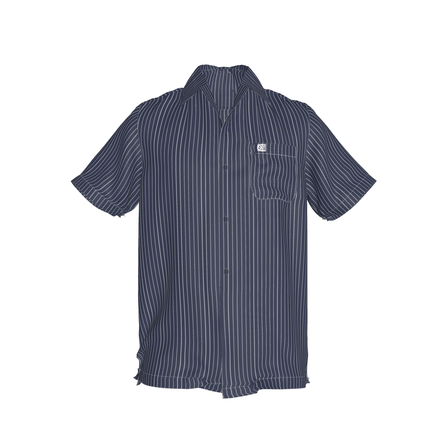 White on Dk Blue Short Sleeve Men’s Shirt with Collar