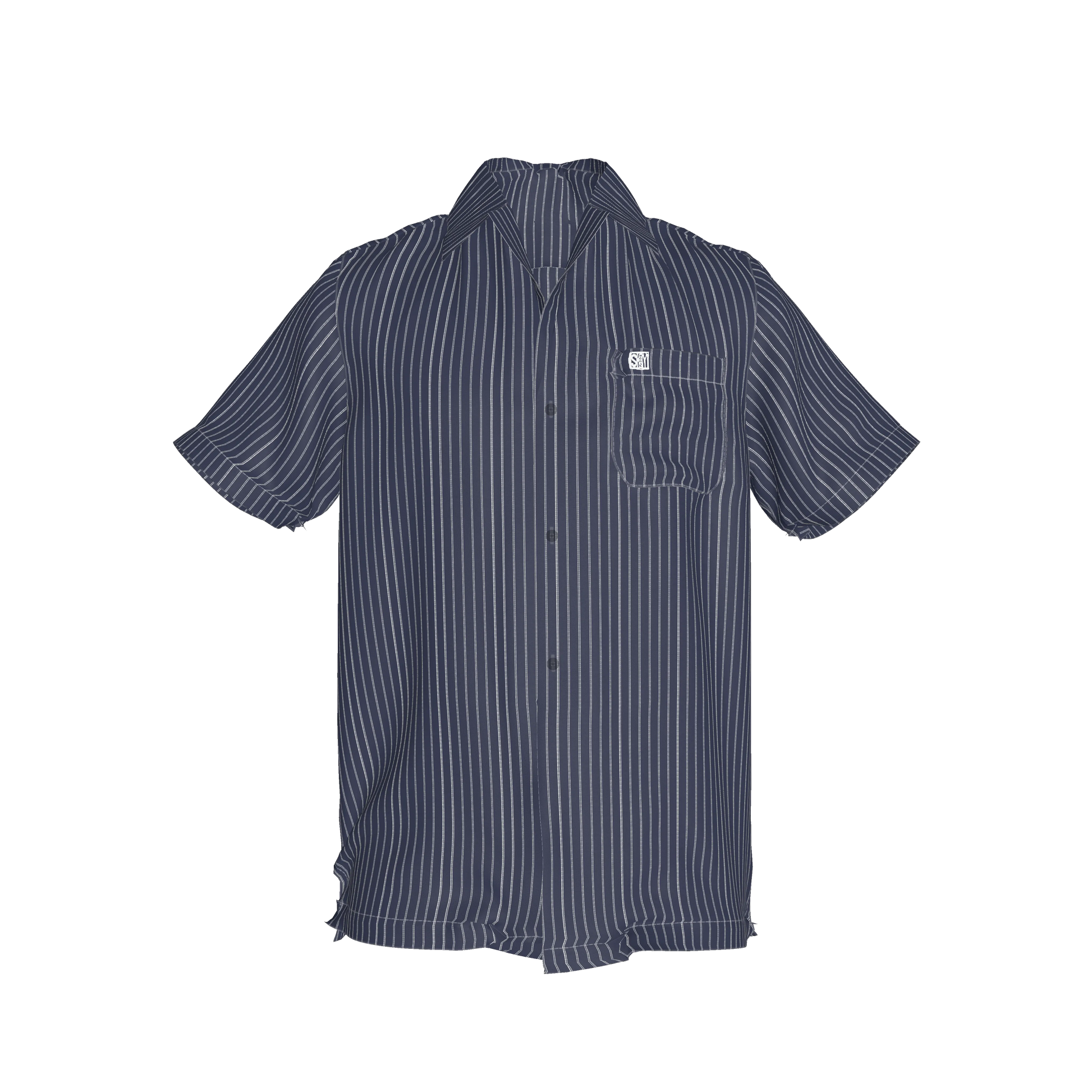 White on Dk Blue Short Sleeve Men’s Shirt with Collar