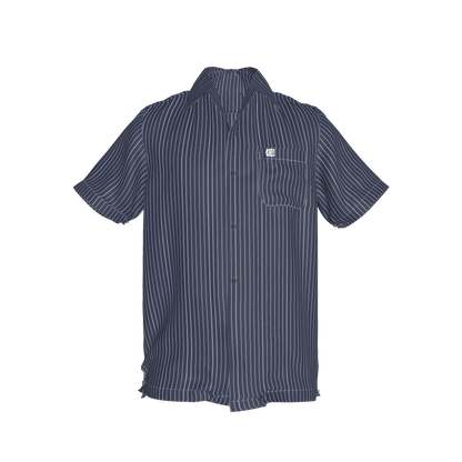 White on Dk Blue Short Sleeve Men’s Shirt with Collar