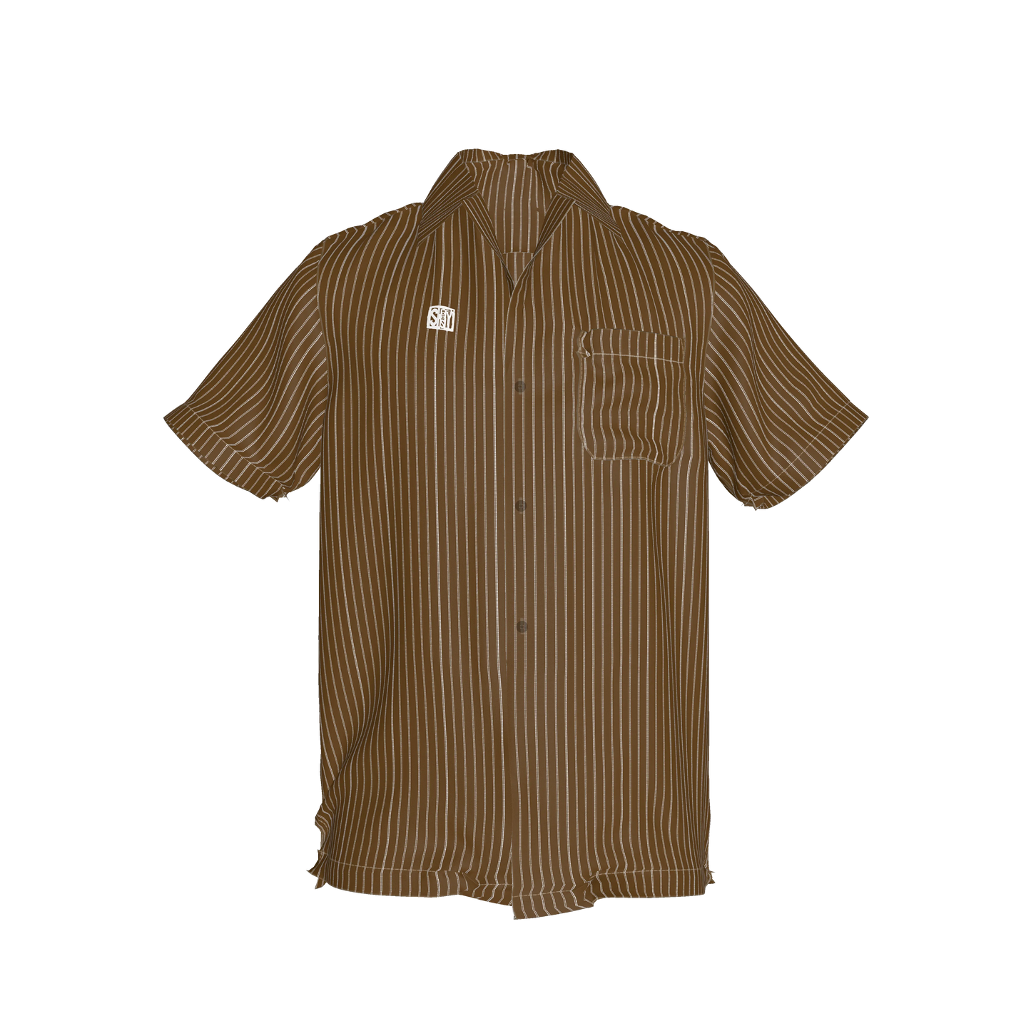 Brown Trim with White Pinstripe Short Sleeve Men’s Shirt with Collar