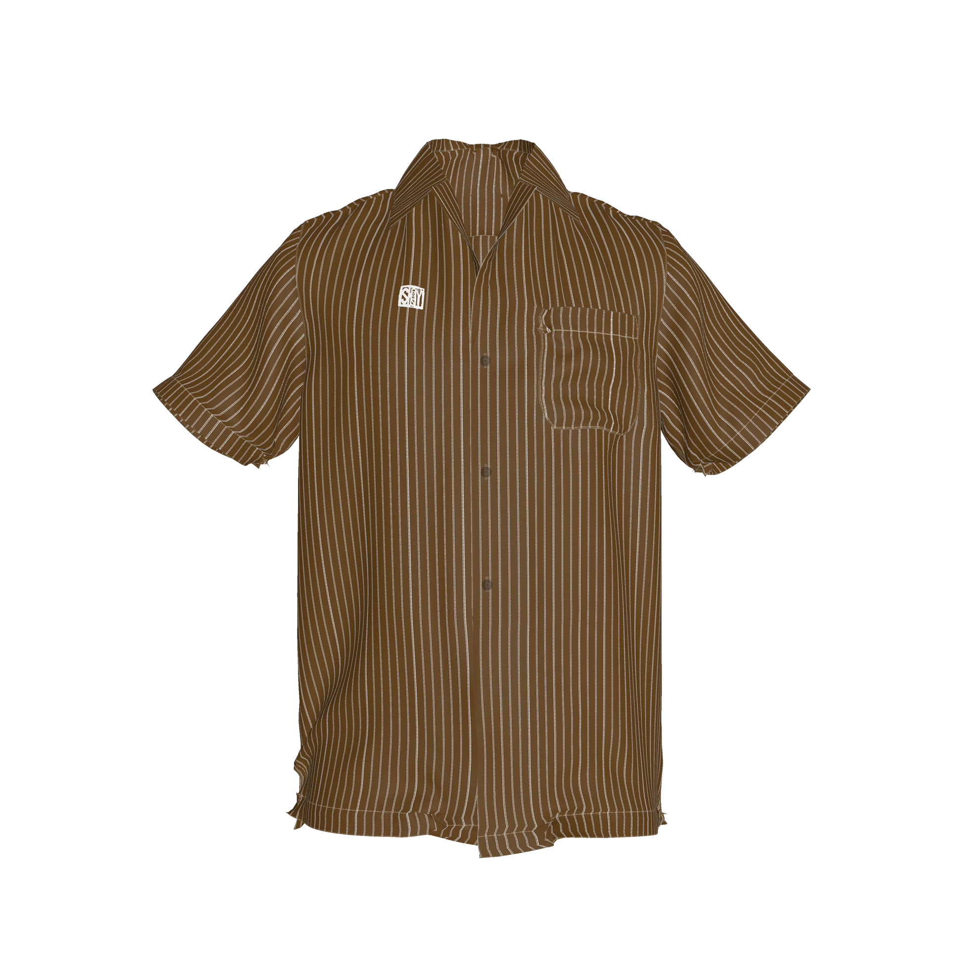 Brown Trim with White Pinstripe Short Sleeve Men’s Shirt with Collar