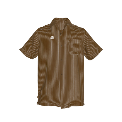 Brown Trim with White Pinstripe Short Sleeve Men’s Shirt with Collar