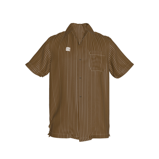 Brown Trim with White Pinstripe Short Sleeve Men’s Shirt with Collar