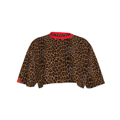 Leopard Print Crop T-shirt in Organic Cotton Jersey