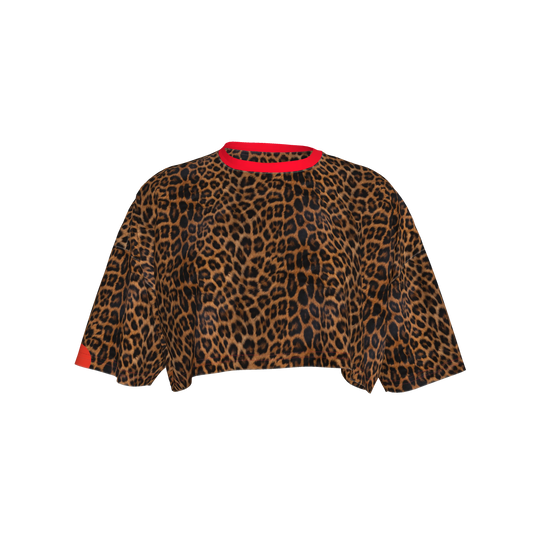 Leopard Print Crop T-shirt in Organic Cotton Jersey