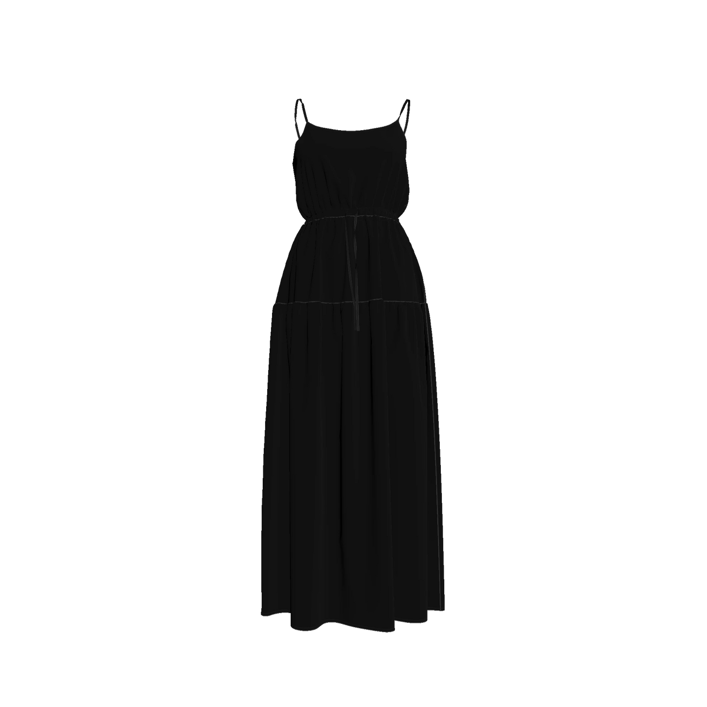 Maxi Dress with Waist Tie in Pure Black Ecovero Viscose Crepe