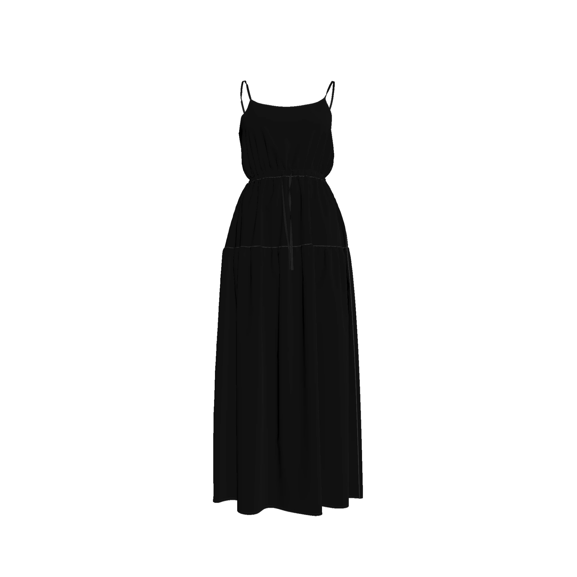 Maxi Dress with Waist Tie in Pure Black Ecovero Viscose Crepe