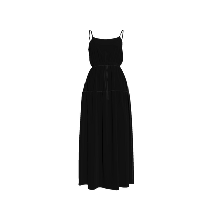 Maxi Dress with Waist Tie in Pure Black Ecovero Viscose Crepe
