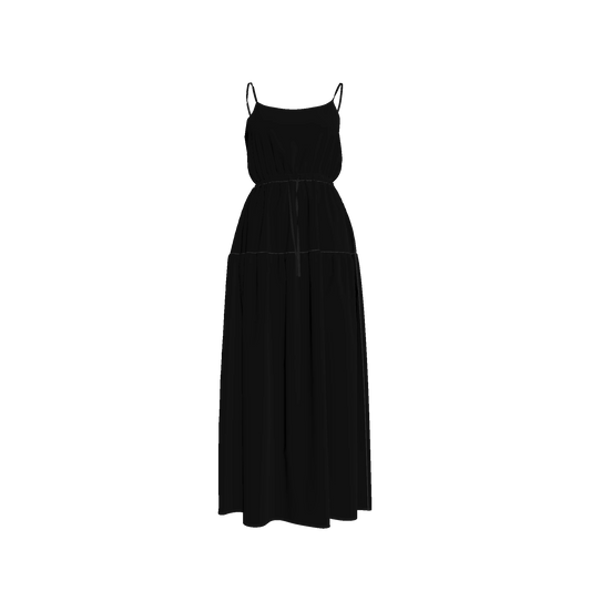 Maxi Dress with Waist Tie in Pure Black Ecovero Viscose Crepe