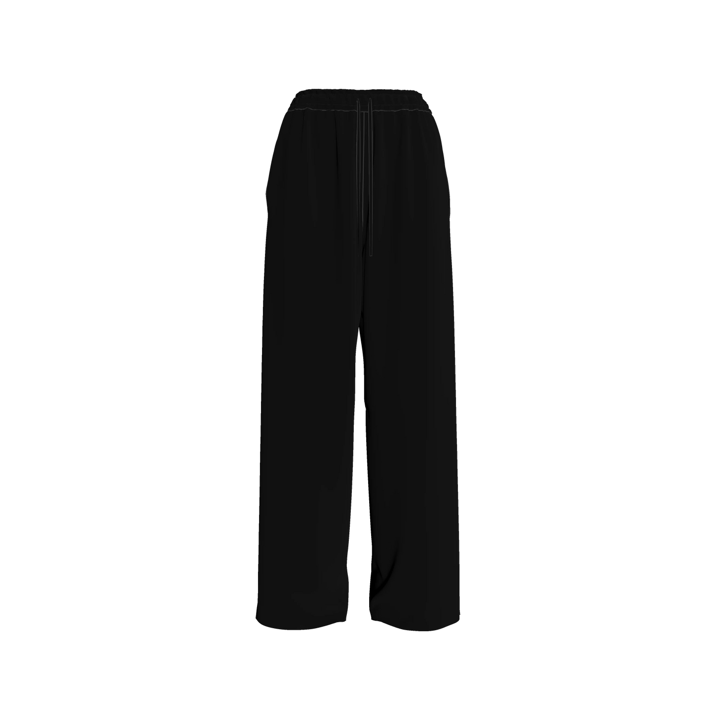 Knit Elastic Waist Draw String Pant in Pure Black Rayon French Terry