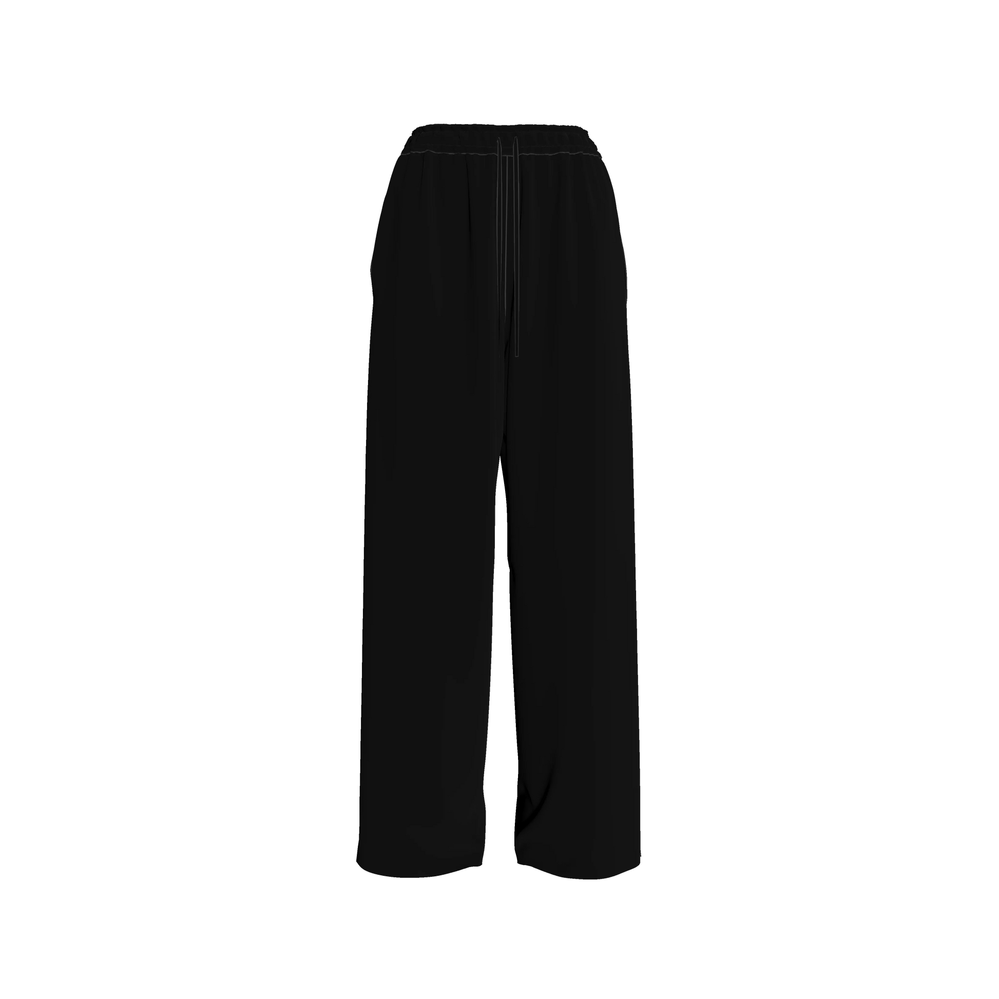 Knit Elastic Waist Draw String Pant in Pure Black Rayon French Terry