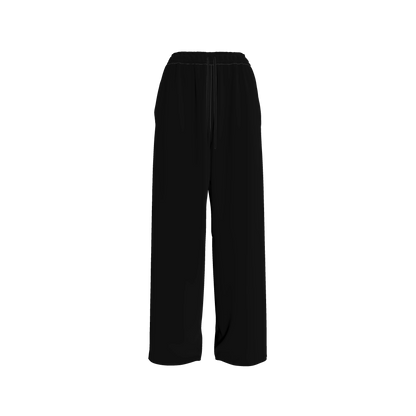 Knit Elastic Waist Draw String Pant in Pure Black Rayon French Terry