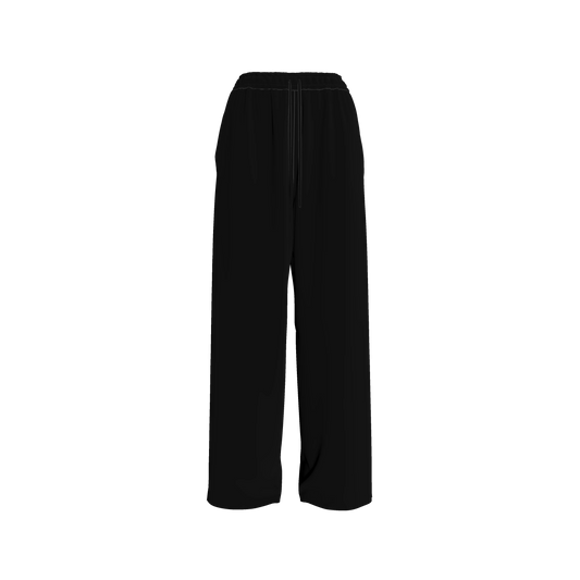 Knit Elastic Waist Draw String Pant in Pure Black Rayon French Terry