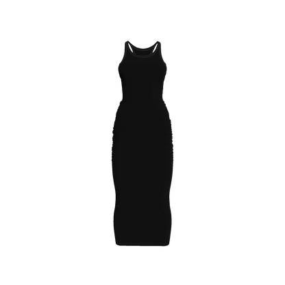 Racerback Shirred Tank Dress in Cotton-Spandex Jersey