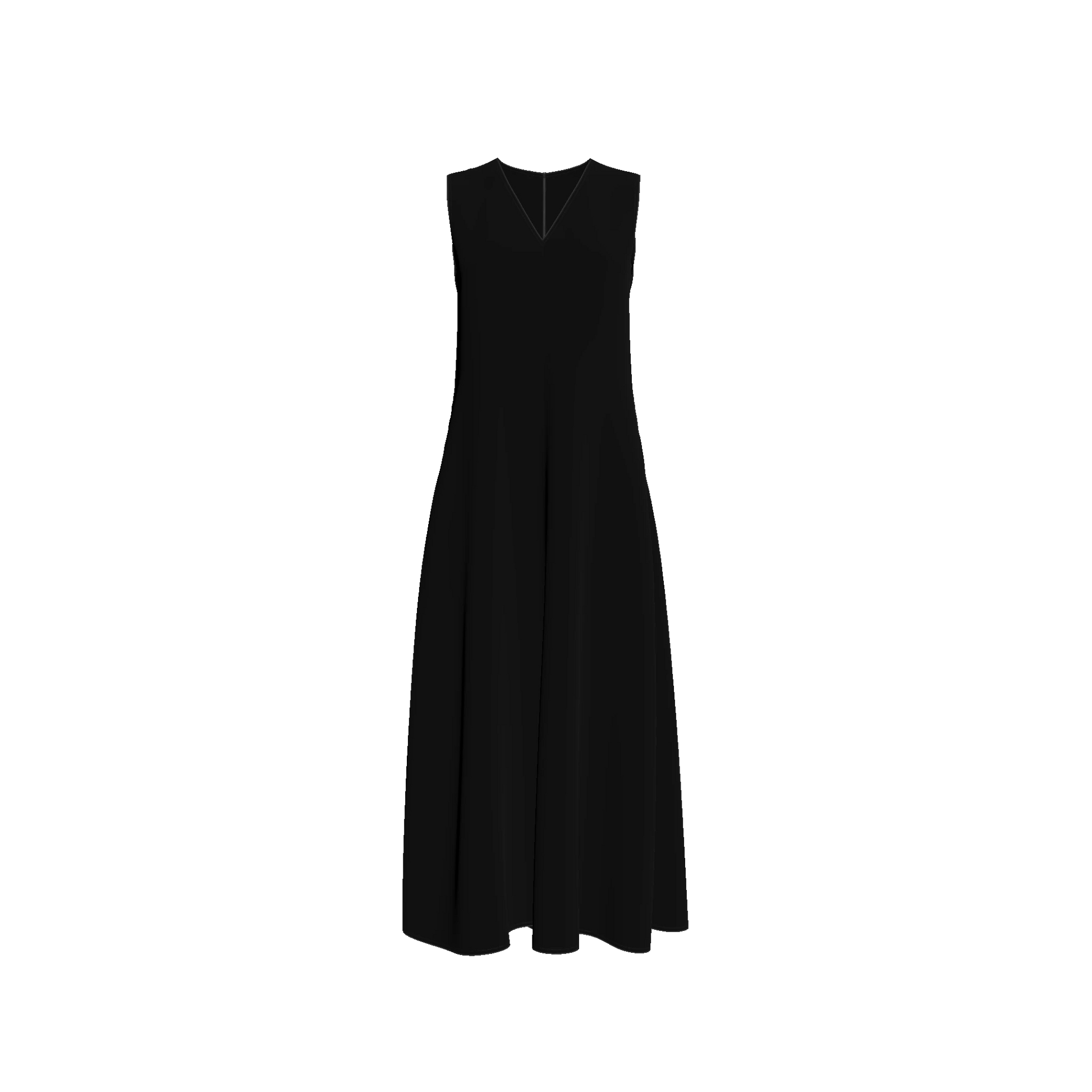 V-Neck A-Line Dress in Pure Black Ecovero Viscose Crepe