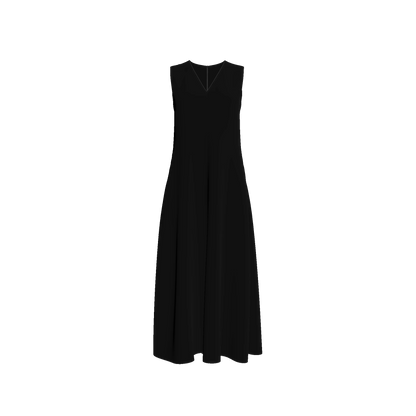 V-Neck A-Line Dress in Pure Black Ecovero Viscose Crepe