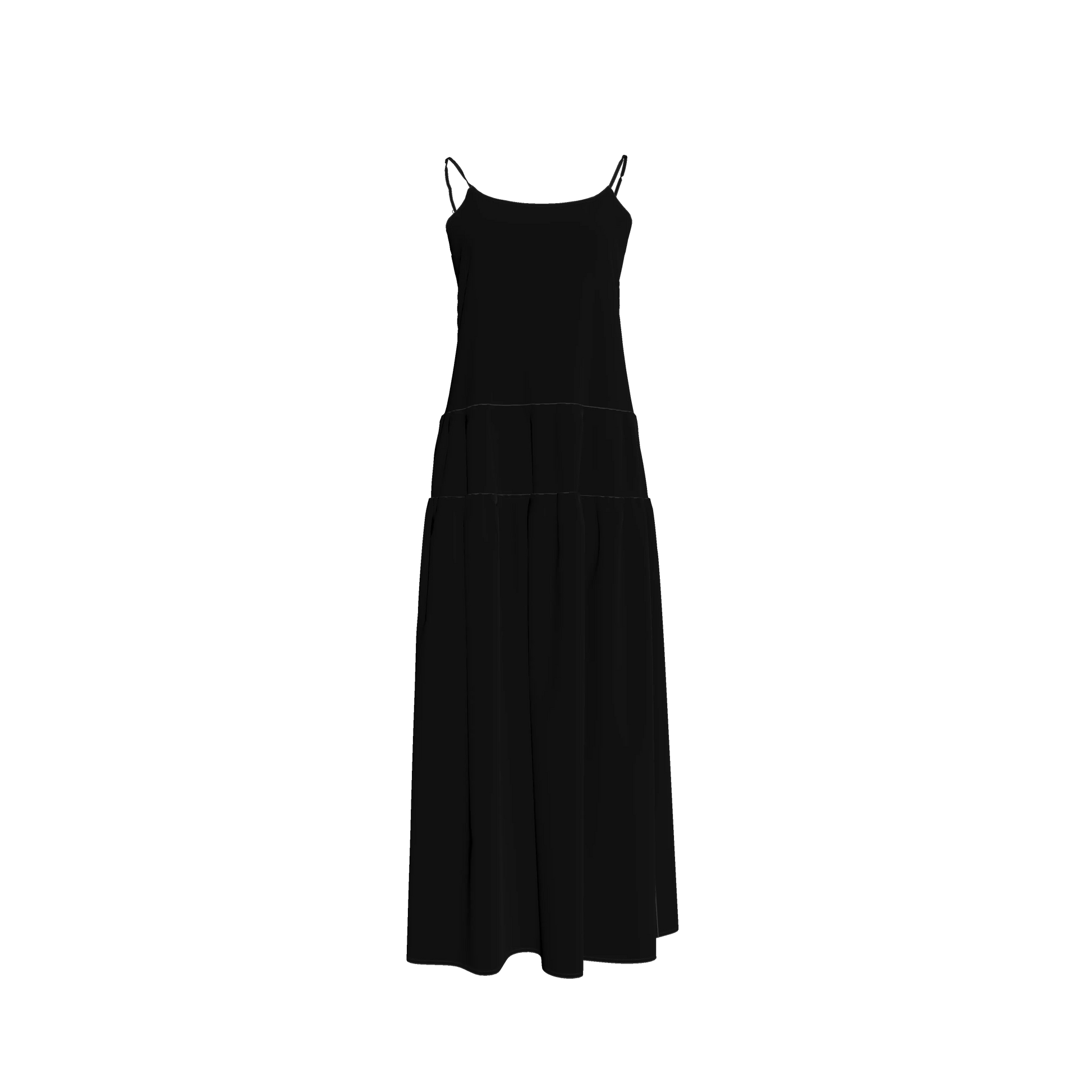 The Exponential Maxi Dress in Pure Black Pima Cotton Poplin