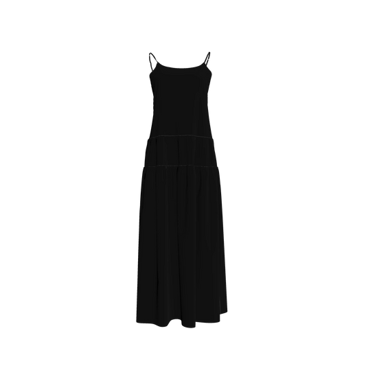 The Exponential Maxi Dress in Pure Black Pima Cotton Poplin