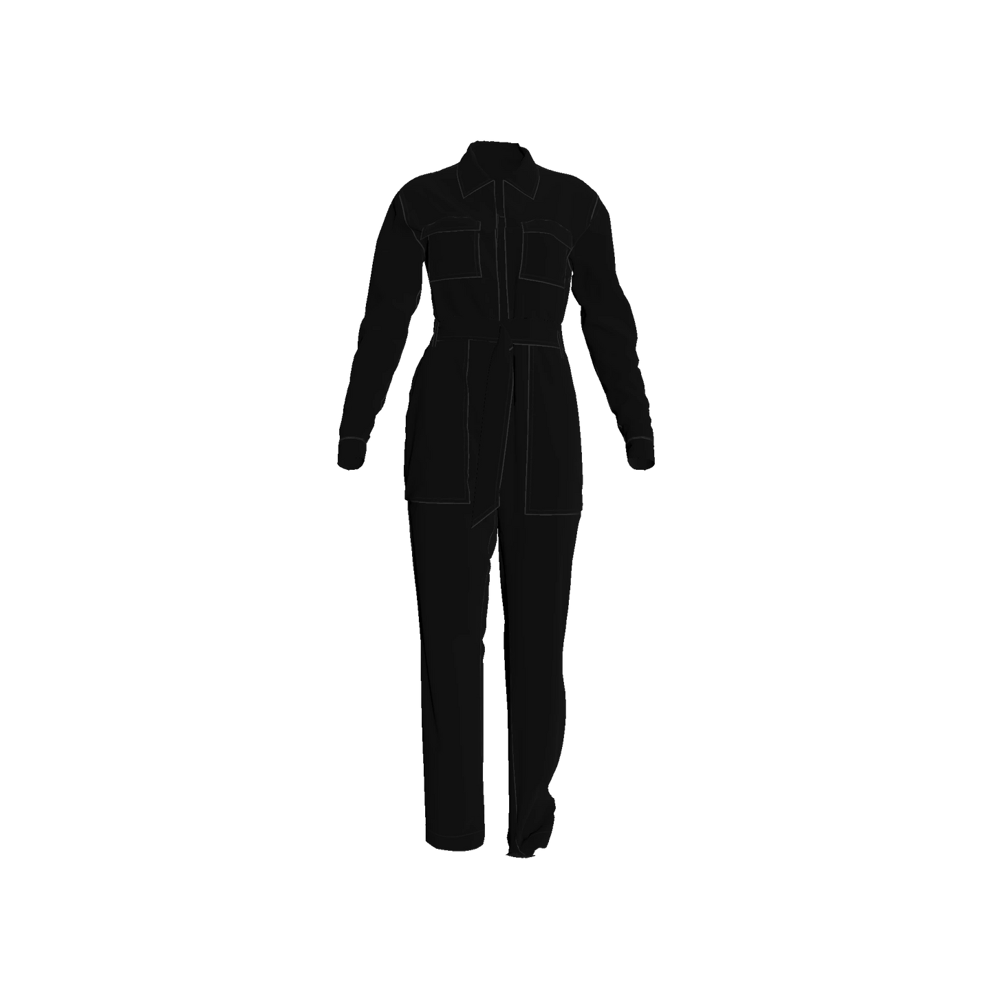 Relax Fit Woven Jumpsuit in Pure Black Pima Cotton Poplin