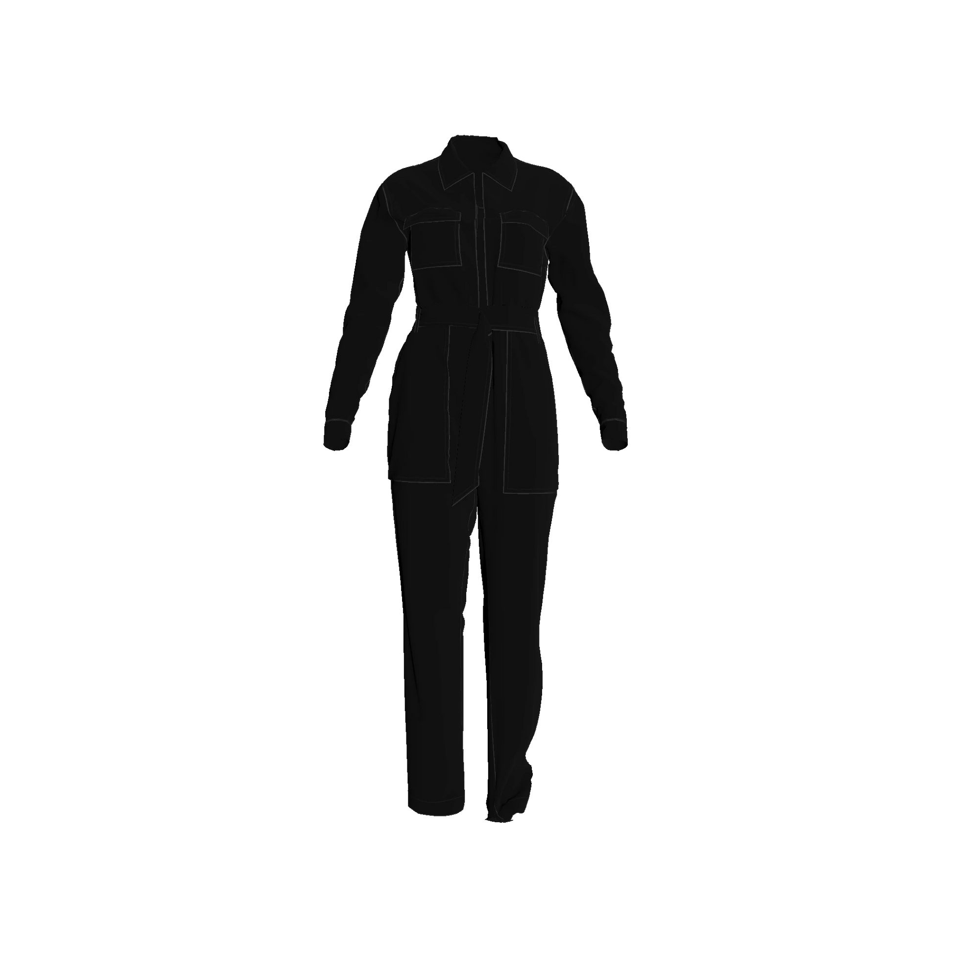 Relax Fit Woven Jumpsuit in Pure Black Pima Cotton Poplin