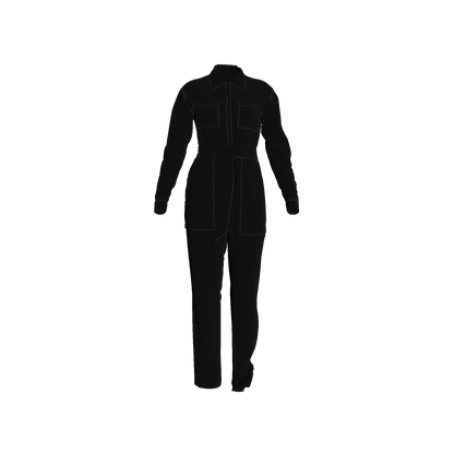 Relax Fit Woven Jumpsuit in Pure Black Pima Cotton Poplin