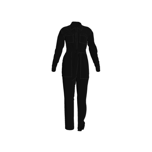 Relax Fit Woven Jumpsuit in Pure Black Pima Cotton Poplin