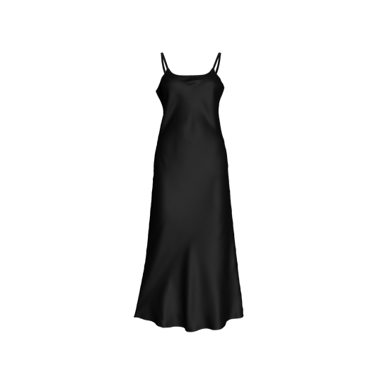 The Essential Pure Black Bias Slip Dress in Ecovero Viscose Crepe