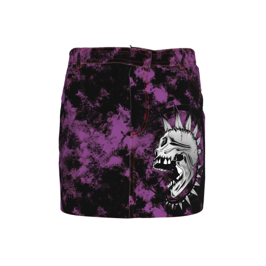 Purple Punk Skull Denim Mini