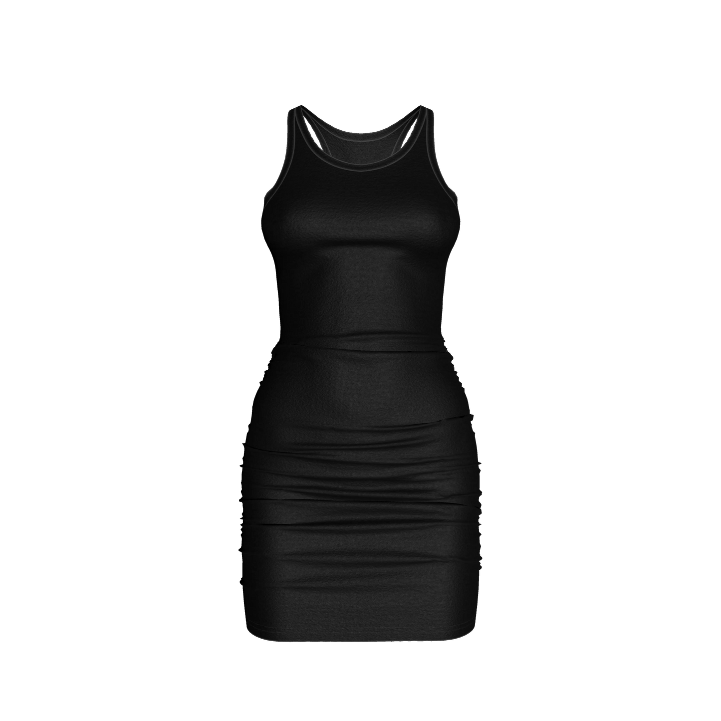 Racerback Tank Mini Dress in Pure Black Cotton-Spandex Jersey