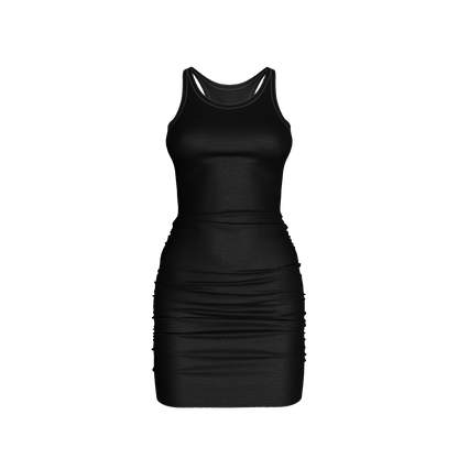 Racerback Tank Mini Dress in Pure Black Cotton-Spandex Jersey