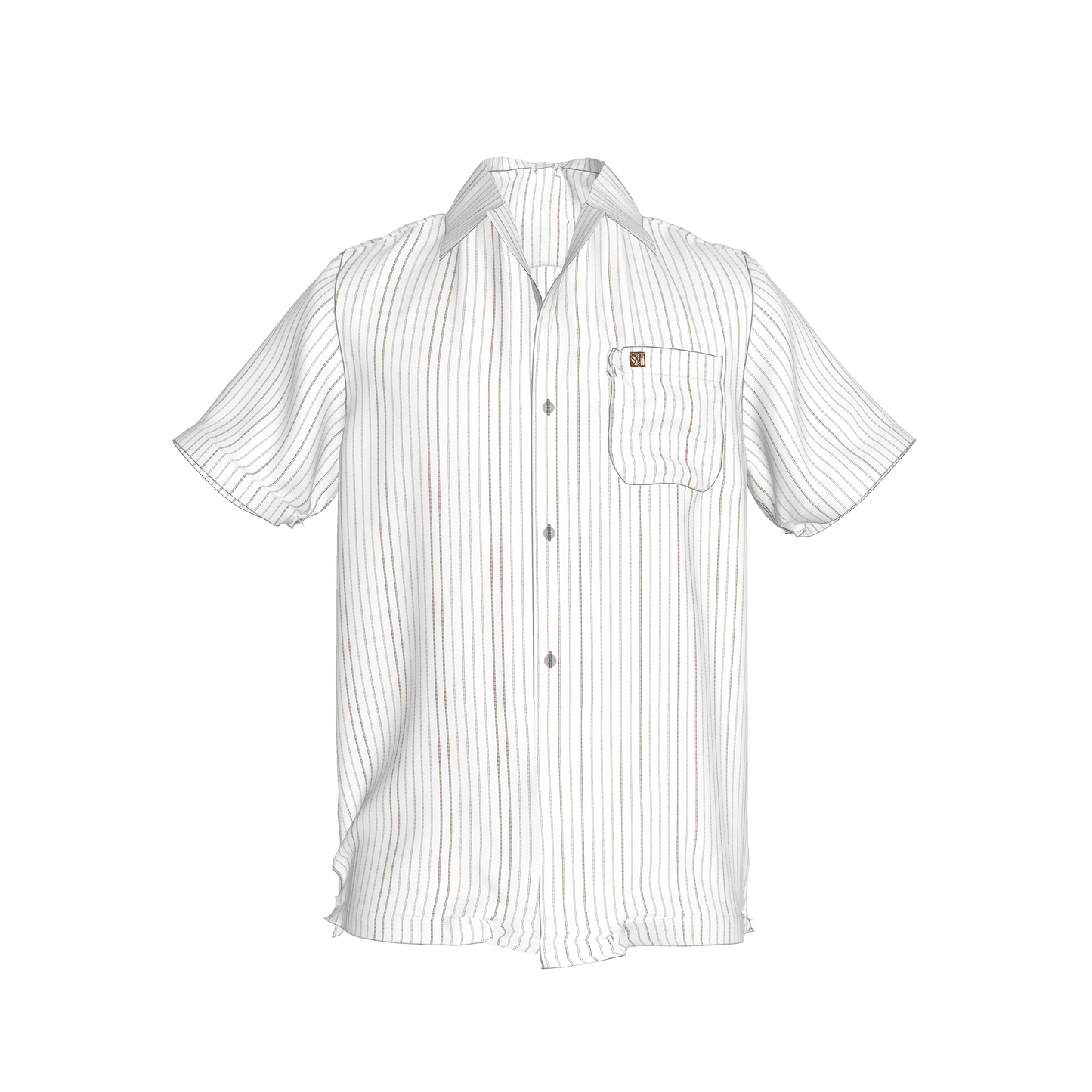 White on Black Trim Pinstripe on Short Sleeve Men’s Shirt with Collar