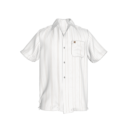 White on Black Trim Pinstripe on Short Sleeve Men’s Shirt with Collar