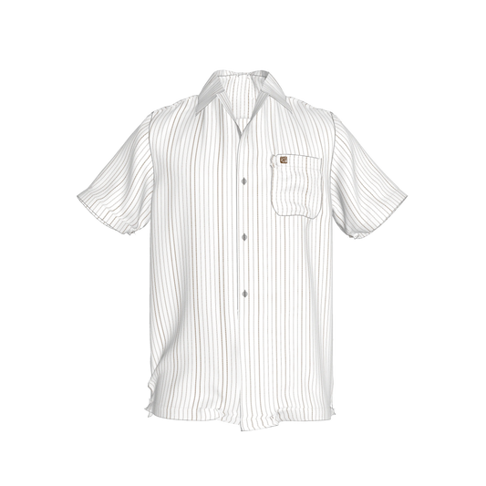 White on Black Trim Pinstripe on Short Sleeve Men’s Shirt with Collar