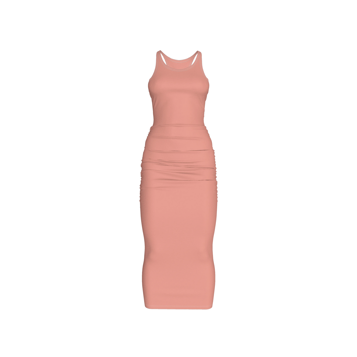 Racerback Shirred Tank Dress in Cotton-Spandex Jersey