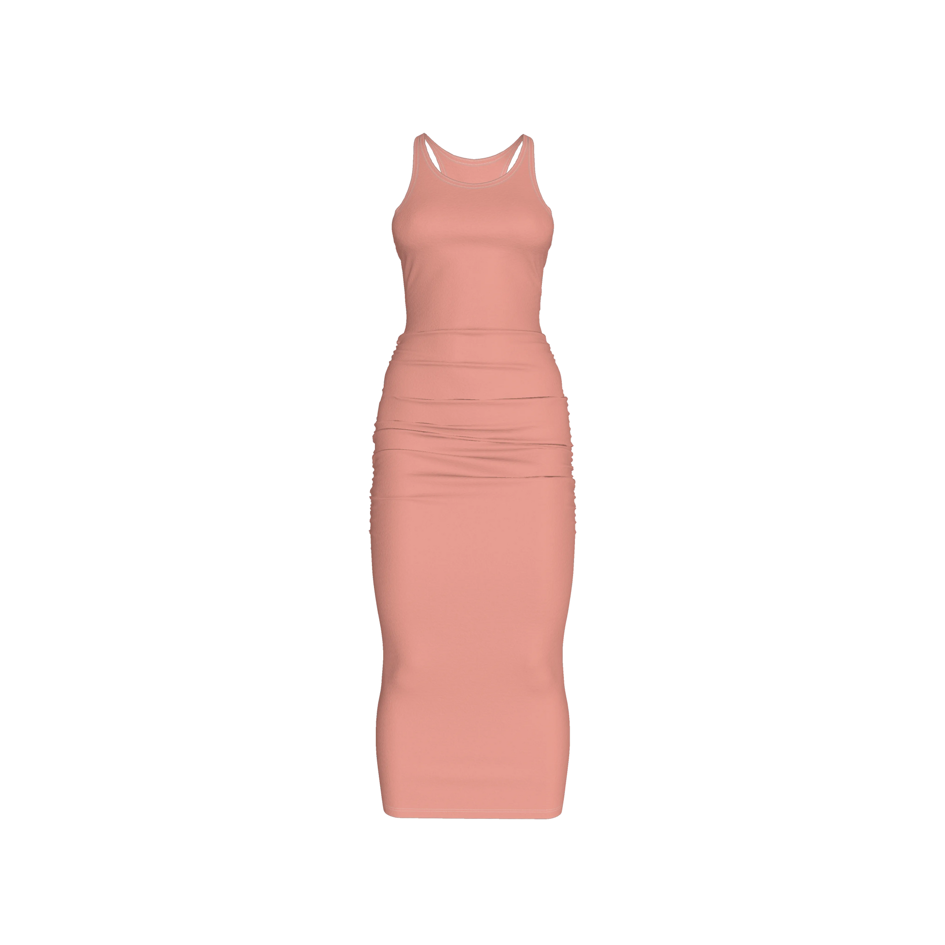 Racerback Shirred Tank Dress in Cotton-Spandex Jersey