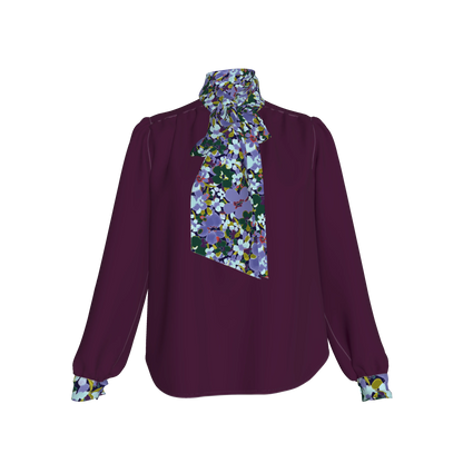 Women's Bow Blouse (purple/floral)