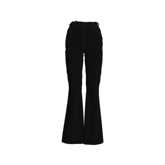 Bell Bottom Jeans in Pure Black Heavy Stretch Cotton Twill