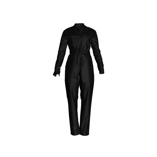 Lightweight Button Front Jumpsuit in Pure Black Ecovero Viscose Crepe