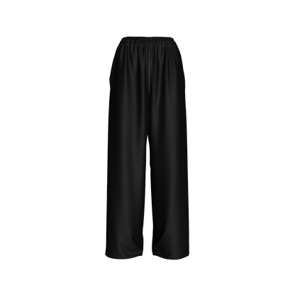 Knit Elastic Waist Draw String Pant in Pure Black Cotton-Spandex Lightweight Jersey