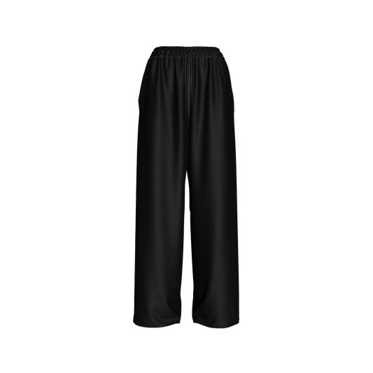 Knit Elastic Waist Draw String Pant in Pure Black Cotton-Spandex Lightweight Jersey
